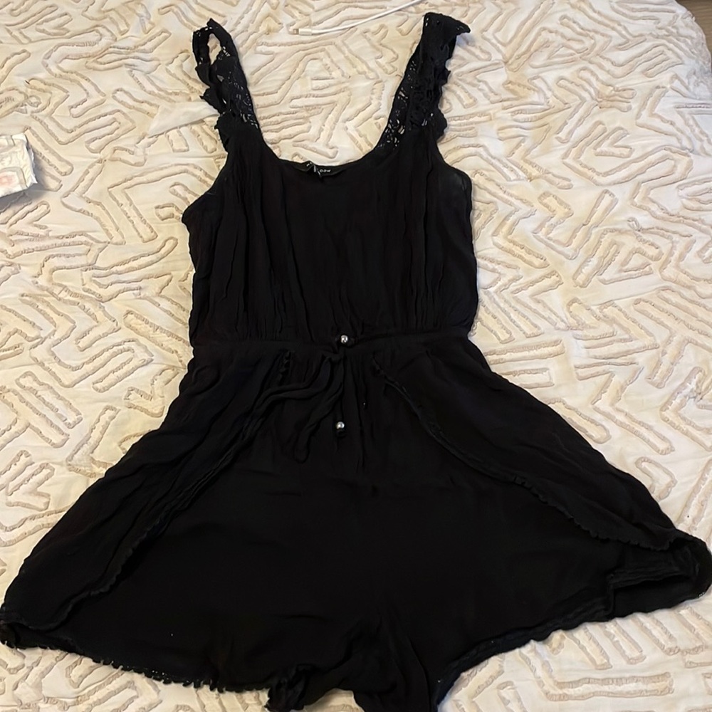 Lightweight beach swim cover up romper black crochet